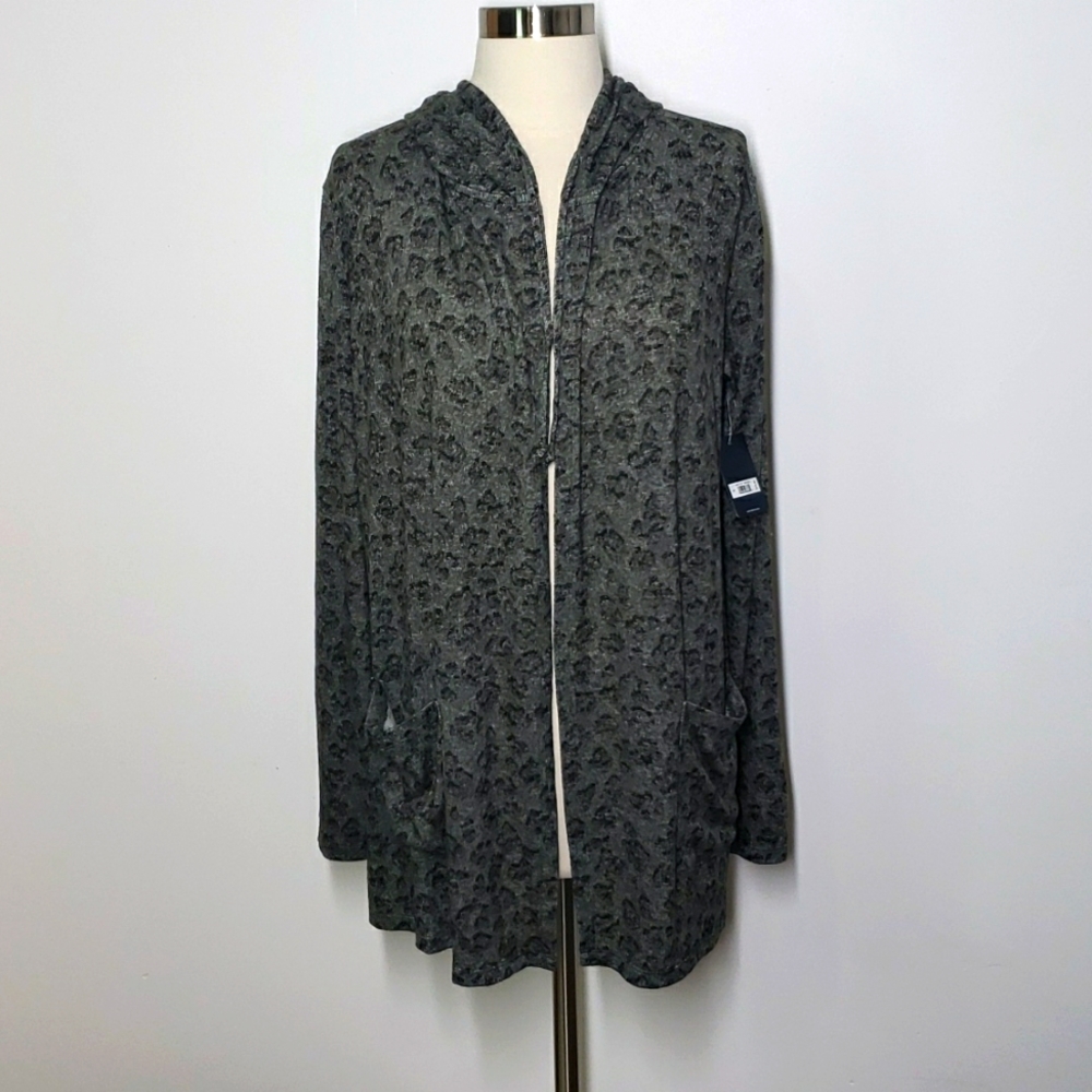 NWT Lucky Brand  Hoodie Lightweight Cardigan Green Gray Print Size S